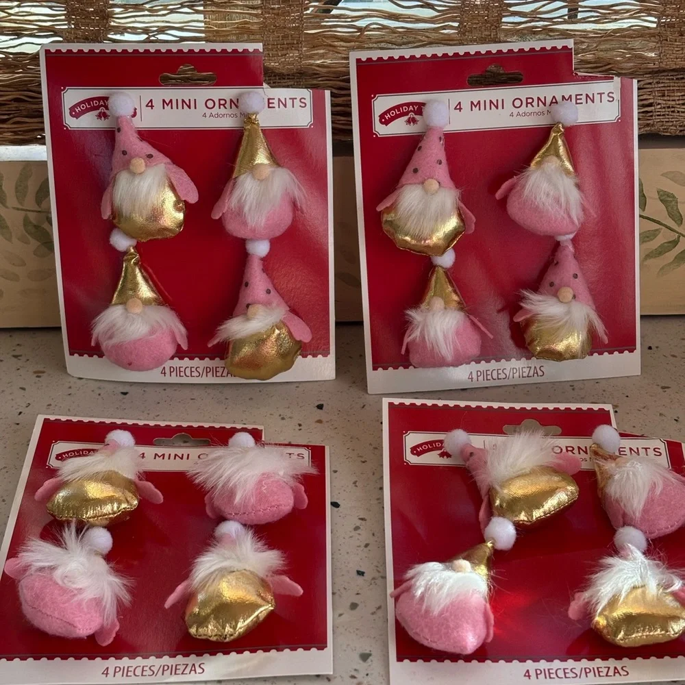 Holiday Time Pink and Gold 16 Mini Gnome Ornaments‎